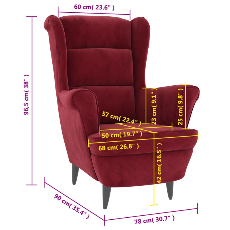 Relaxfauteuil fluweel wijnrood