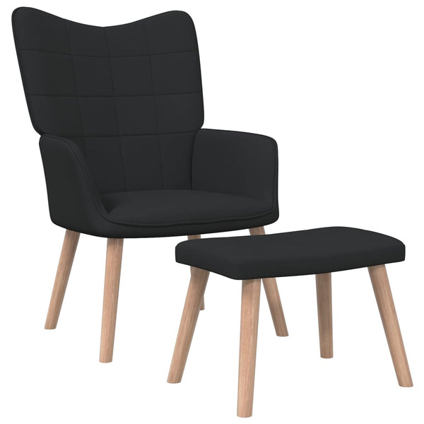 Relaxfauteuil met voetenbank stof zwart