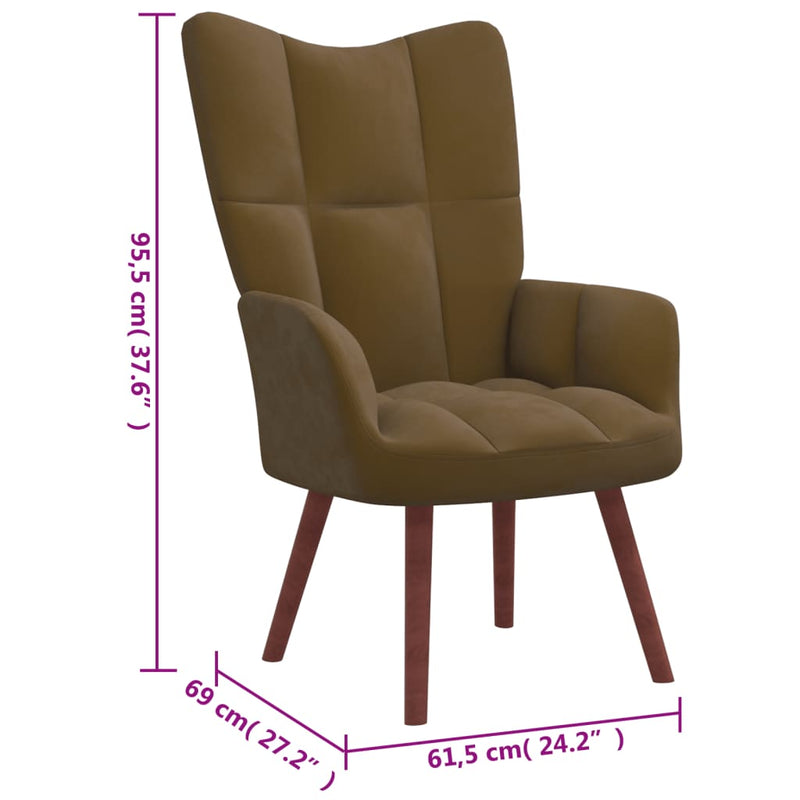 Relaxfauteuil met voetenbank fluweel bruin