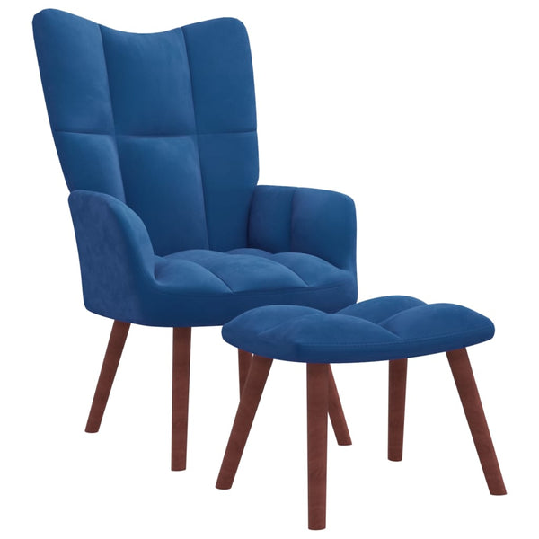 Relaxfauteuil met voetenbank fluweel blauw